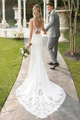 Long Mermaid Sweetheart Sleeveless Satin Lace Wedding Dress-27dress